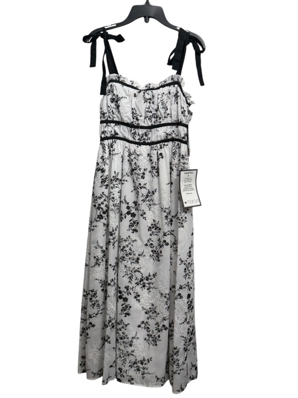 NWT Seni & Cade Black White Floral Midi Dress Tie Strap Cottagecore Summer
